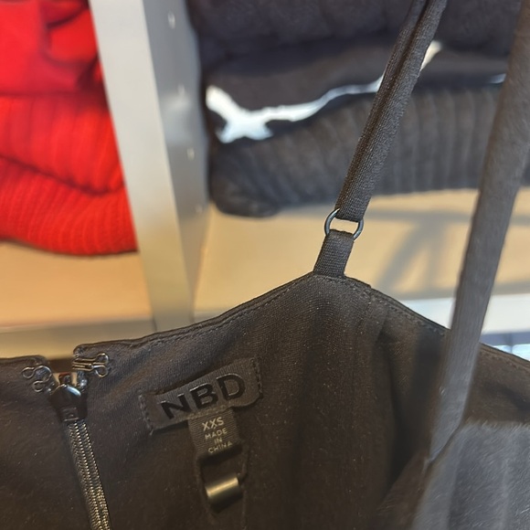 NBD black adjustable strap back zipper front slit maxi dress size XXS NWT - Picture 2 of 3